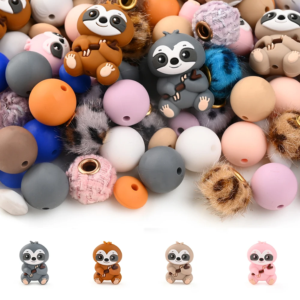 34Pcs Animal Baby Silicone Beads Teether DIY Baby Pacifier Chain Chew Nursing Teether Goods Toy Making Accessories BPA Free