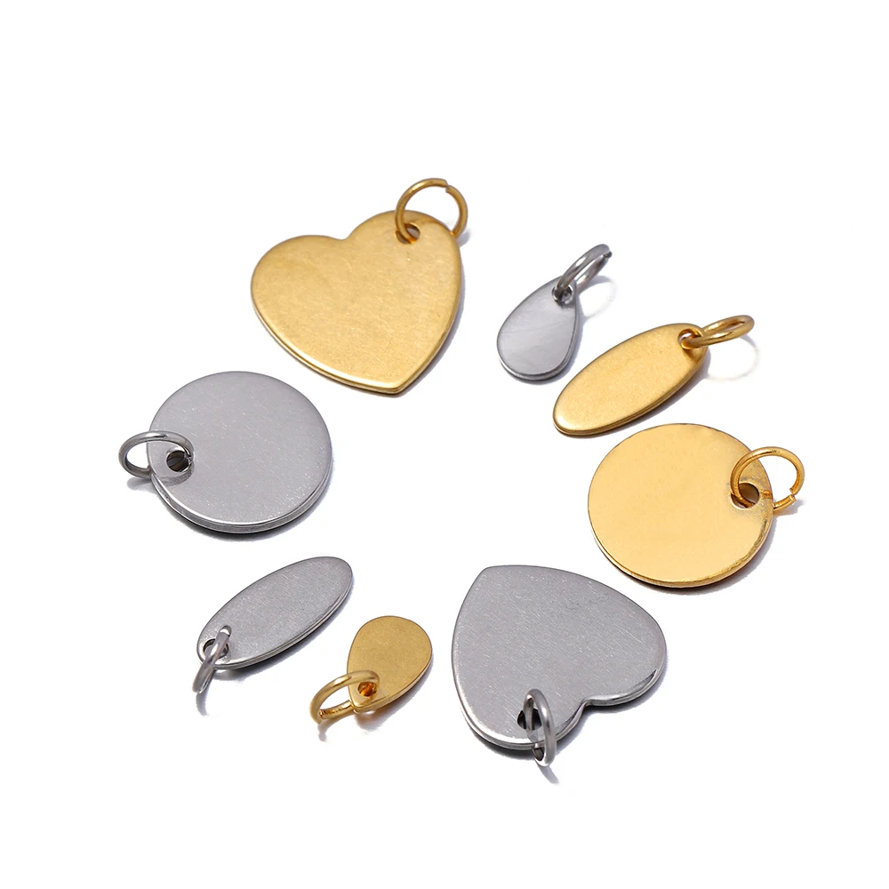 10pcs/lot Stainless Steel Mirror Polished 6-20mm Disc Heart Round Tag Charm Pendant for Bracelet Necklace DIY Jewelry Charm