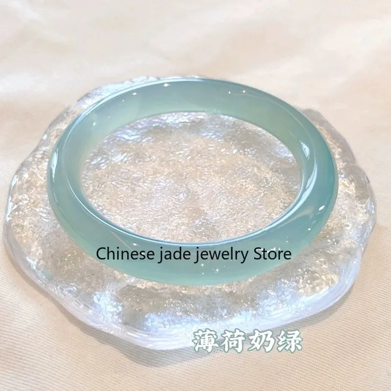 Ice blue chalcedony bracelet ice transparent lychee jelly light luxury58mm