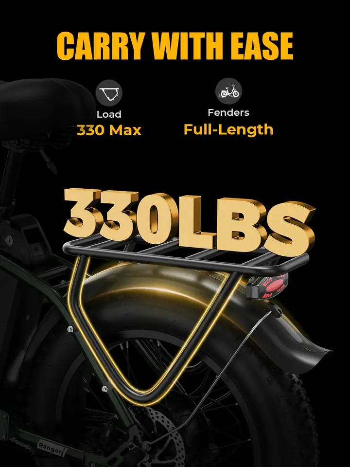 Ranger 2.0 Foldable Electric Bike for Adults,【1400W Peak Motor, 28+ MPH, 65 Miles Range】 20"×4 Fat Tire All-Terrain Ebik image 9