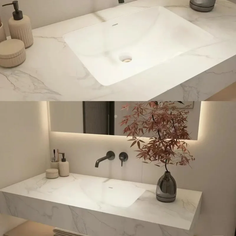 custom.Customizable Light Luxury Mirror Bathroom Cabinet Modern Hotel Style with Light Strip Made from Wood Panel