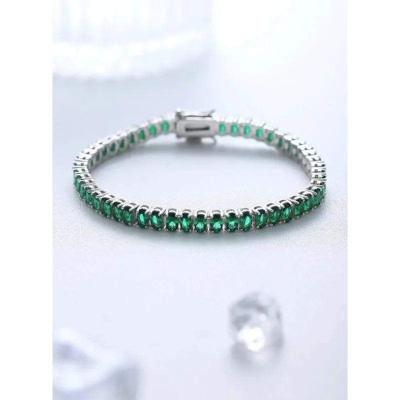 Ruihe New 925 Silver Lab Grown Emerald Color 6.67ct Oval Shape Women Gemstones Jewelry Couple Bracelet Jewelry Custom