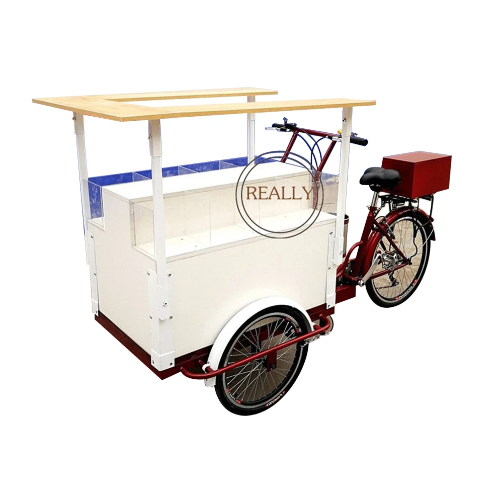 High Quality Stainless Steel Food Bike Fruit Selling Tricycle Salad Showing Delivery Trike Electric Trailer for Sale