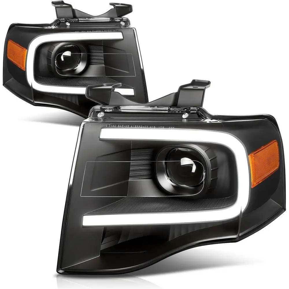 

2007-2014 Ford Expedition LED DRL Projector Headlights, Black Housing Amber, 3D Daytime Running Lights