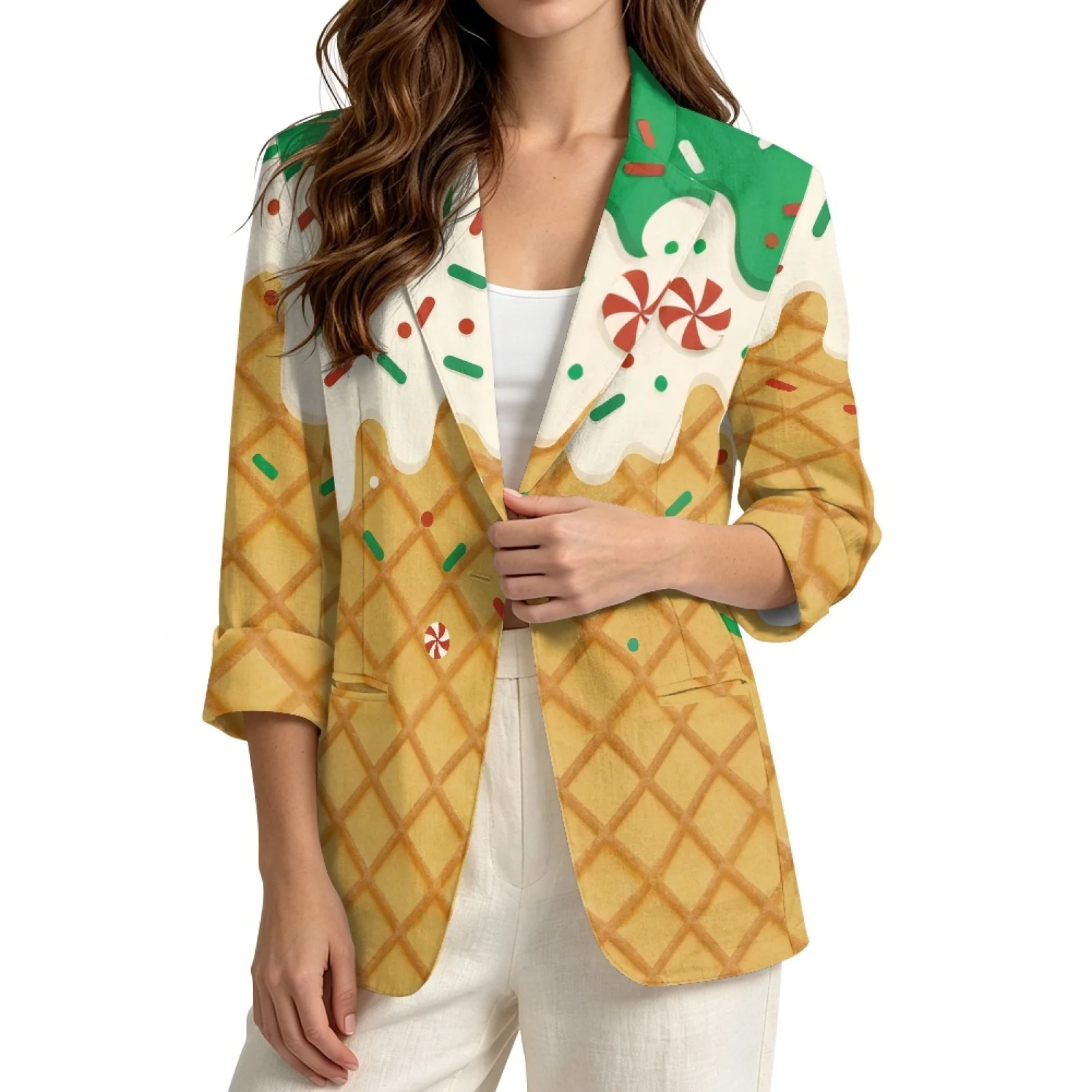 PENSTROLL Christmas Peppermint Lightweight Business Jacket for Womens Linen Like Open Front Jacket Open Front Tops