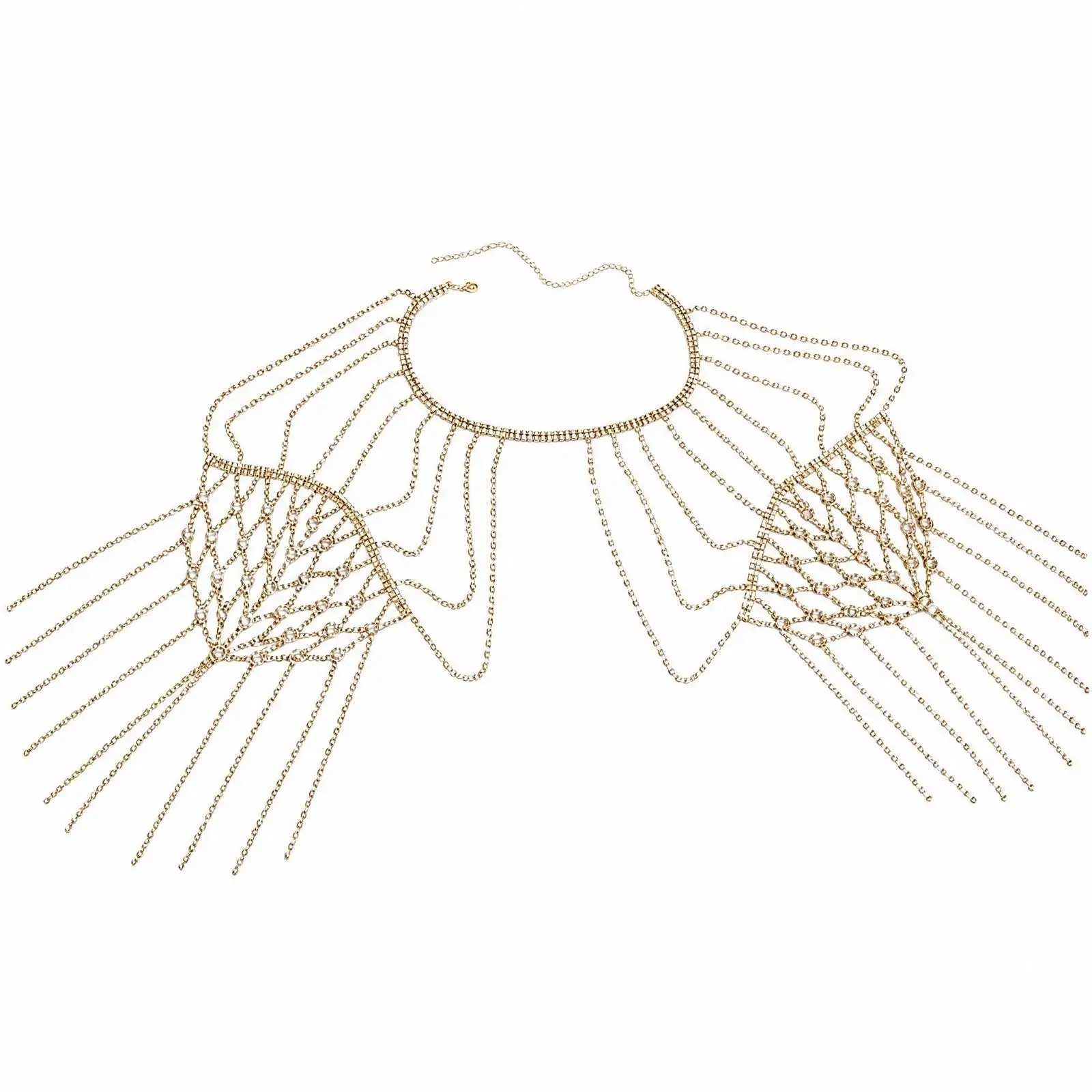 Sparkling Women Body Chain Shoulder Jewelry Alloy Stone Fringe Drapes Geometric Chain for Bridal Gown Stage Costume Party