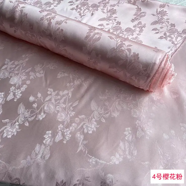 White Silk Figure 19 Momme Jacquard Satin Cheongsam Hanfu Silk Fabric Silkworm Silk Dress Fabric