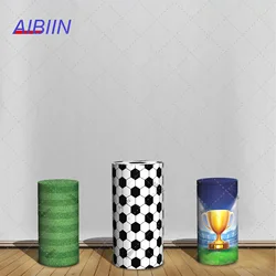 Football Cylinder Backdrop Cover Green Grass Field Trophy Birthday Party Decor Cake Dessert Pedestal Column Background Cover 