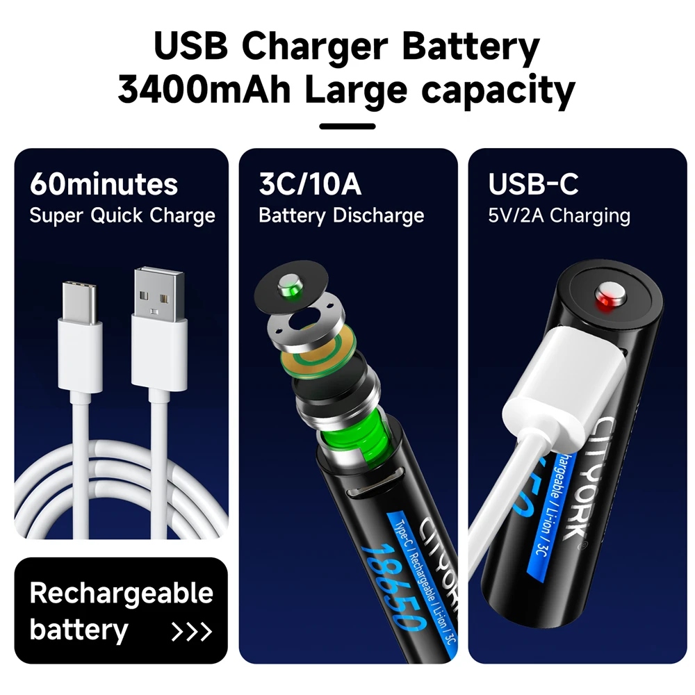 بالو 18650 بطارية الناقل التسلسلي العام 3.7V 3400mAh بطارية ليثيوم أيون قابلة للشحن ، مناسبة لأنّ مصباح يدوي LED ، المصباح ، لعبة الشعلة ، نوع جيم خط شحن سريع