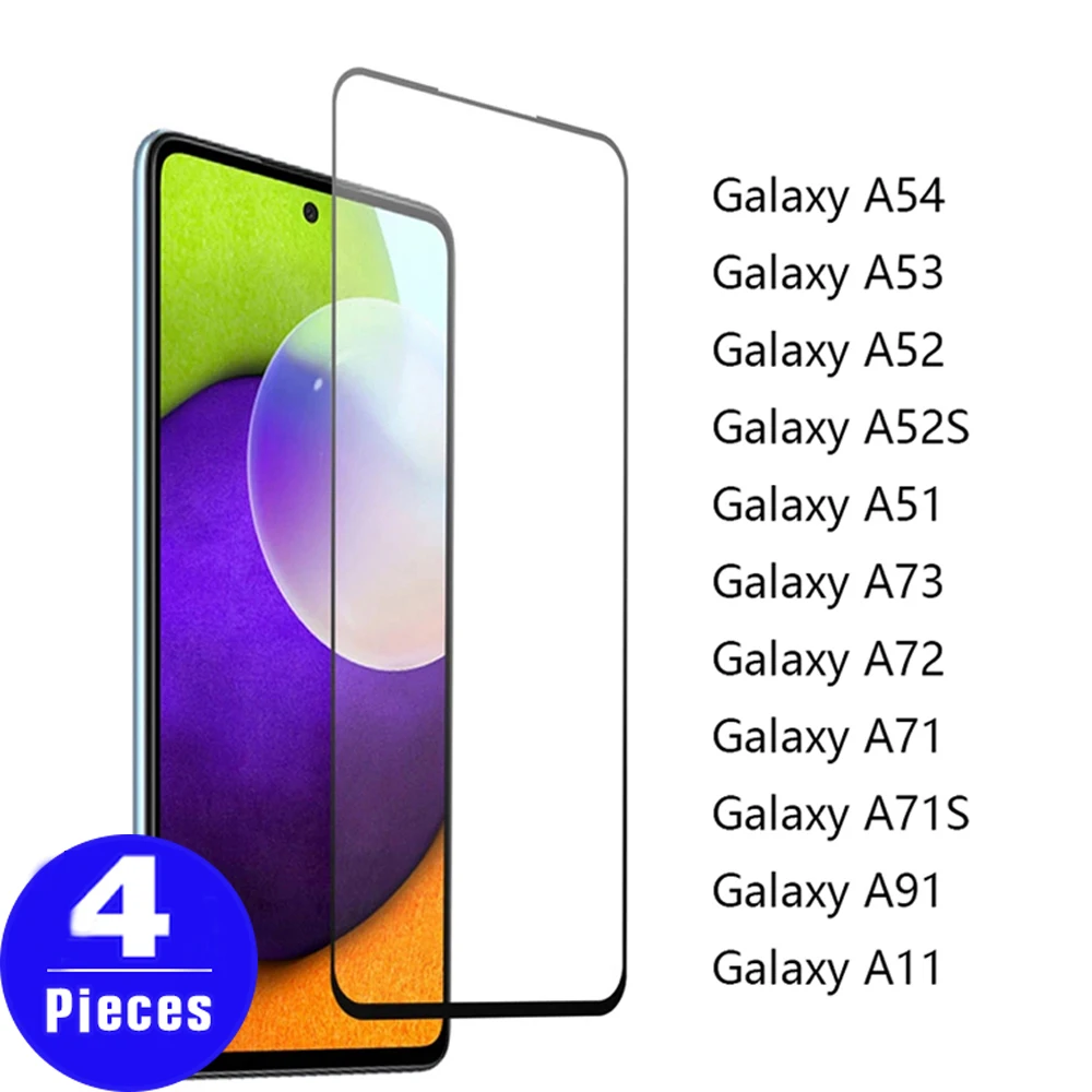 

Закаленное стекло 9D 4 шт., Защитная пленка для экрана Samsung Galaxy A51, A52, A52S, A53, A54, M52, M53, M54, A73, A72, A11, M11, A91, A71, M51, M62