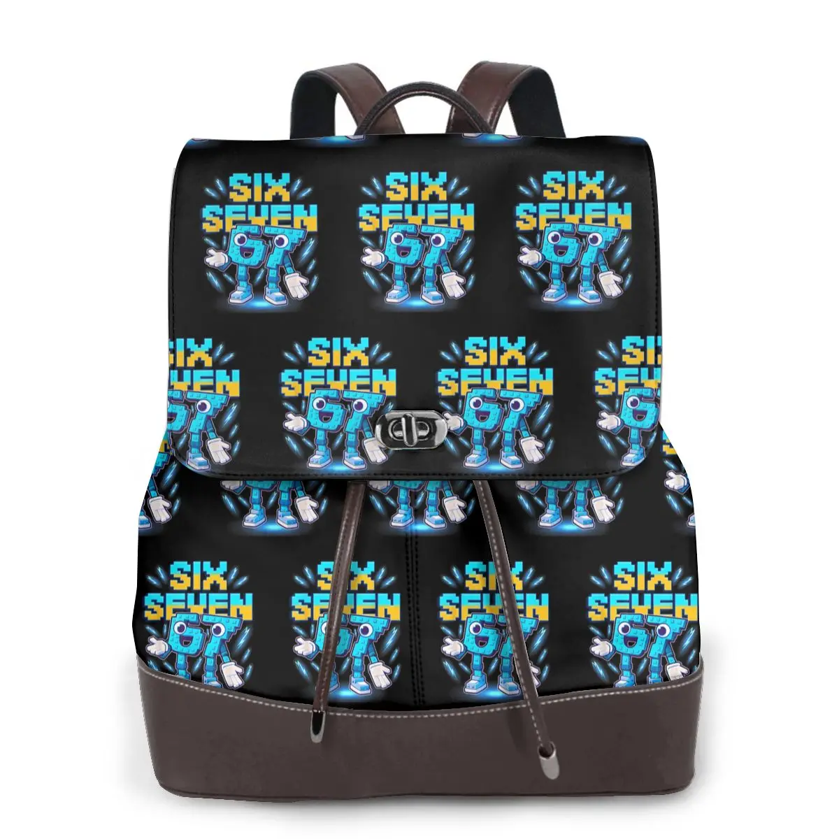 Number 67 Building Blocks Print Women Soft Leather Backpack Large Capacity Multi Pockets Work Travel Ladies Casual Rucksack