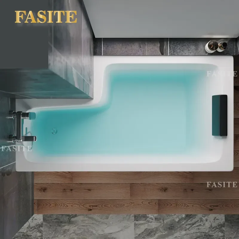 For Acrylic Corner Cut Bathtub Independent Rectangle Bath Tub Length Customizable Modern Bathroom Fixture