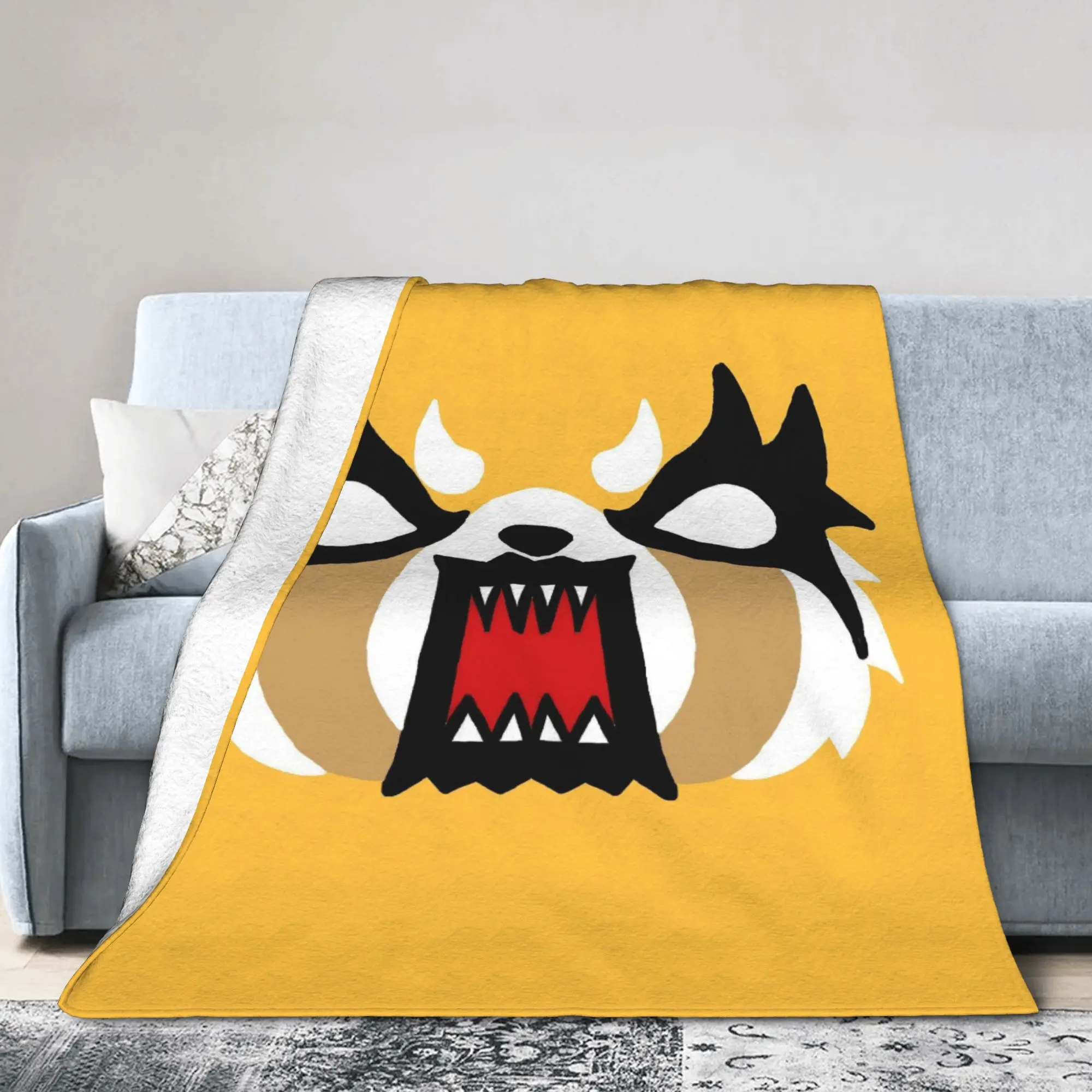 Aggretsuko Rage Face Knitted Blankets Retsuko Anime Flannel Throw Blankets Home Couch Printed Soft Warm Bedspread