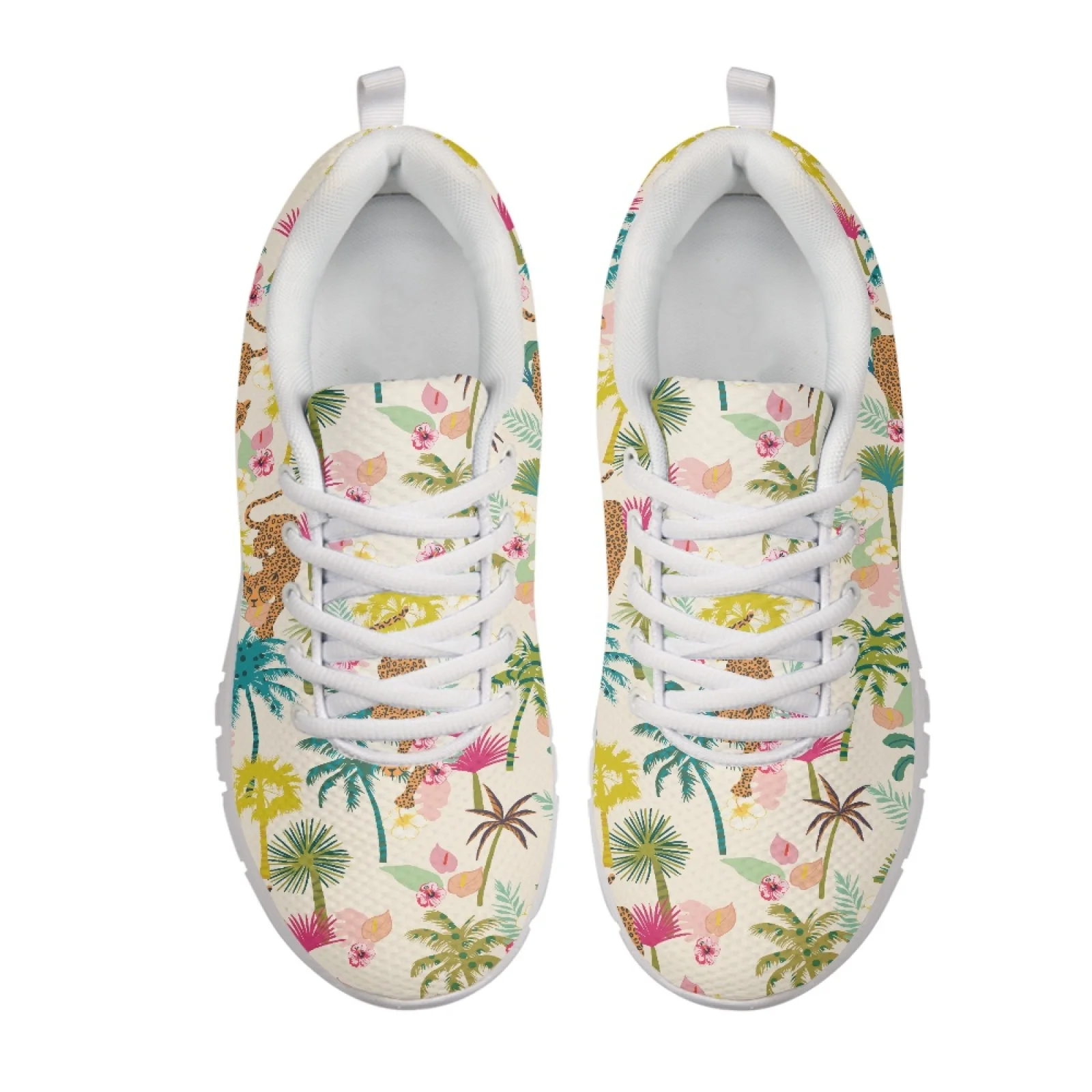 Coloranimal Leopard Palm Women Sneakers Lace Up Lightweight Women Running Shoes for Travel