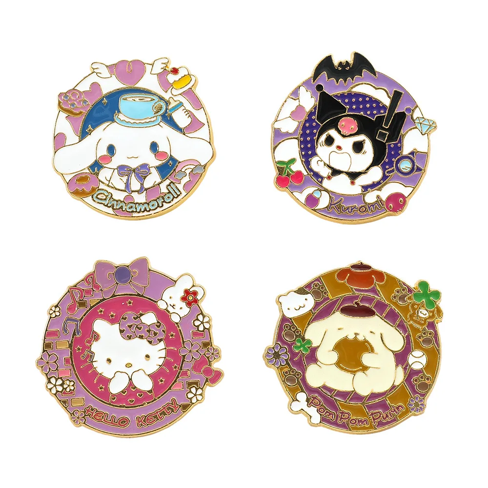 

Animal Sanrio Brooch Cute Round Kulomi Cinnamoroll Enamel Pin Jewelry Fashion Pompompurin Hello Kitty Metal Badge Backpack