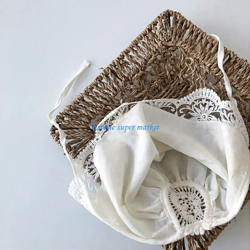 090B Summer Baby Hat Infant Baby Girl for Sun Hat with Embroidery Flowers Lace Cotton
