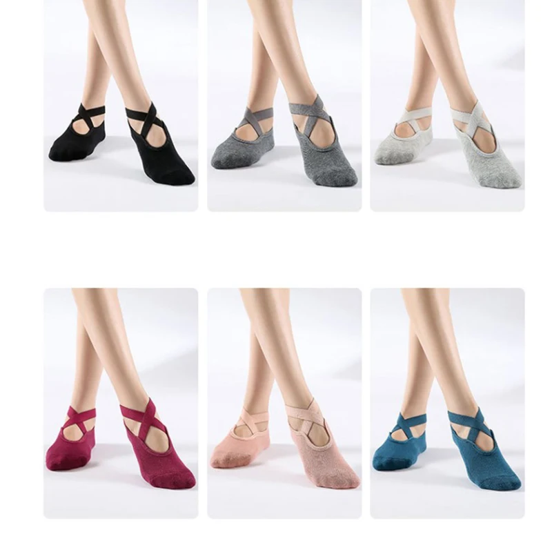 Yoga Socks for Women Anti-Slippery Bandage Breathable Pilates Ballet Dance Socks Half Toes Socks