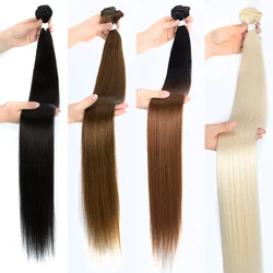 Bella Yaki Straight Hair Bundles 130G Ombre Brown 36 Inch Synthetic Hair High Temperature Fiber Weave Ponytail Hair Extensions