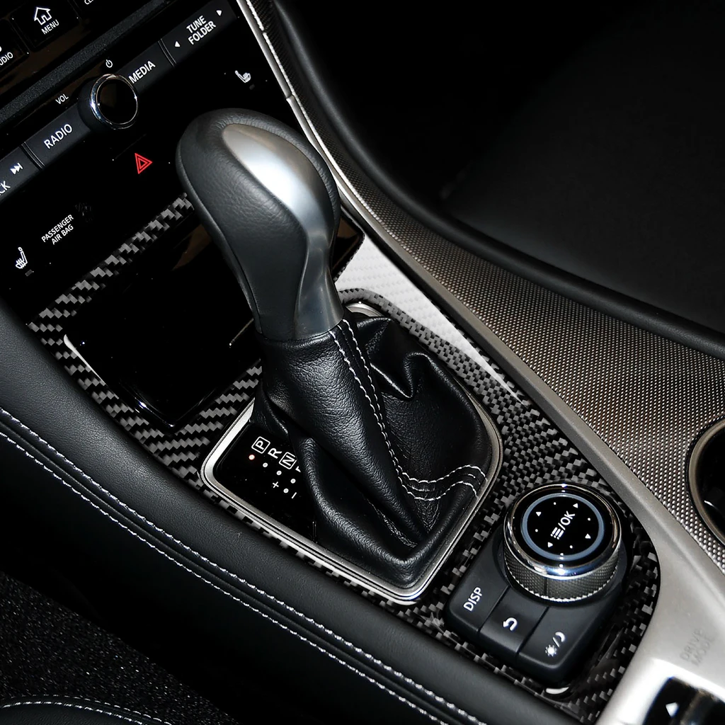 Carbon Fiber Car Accessories Center Gear Shift Panel Modified Interior Trim Cover Soft Sticker For Infiniti Q50 2014-2020