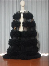 black ruffled layered cape, makeup ball fashion stage, classmates graduation ceremony wedding, bride tulle cape custom color