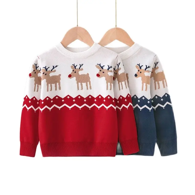 2026 New Xmas Children Sweater Kids Warm Thicken Knitted Clothing Autumn Winter Baby Pullover Clothing Kids Christmas Sweaters