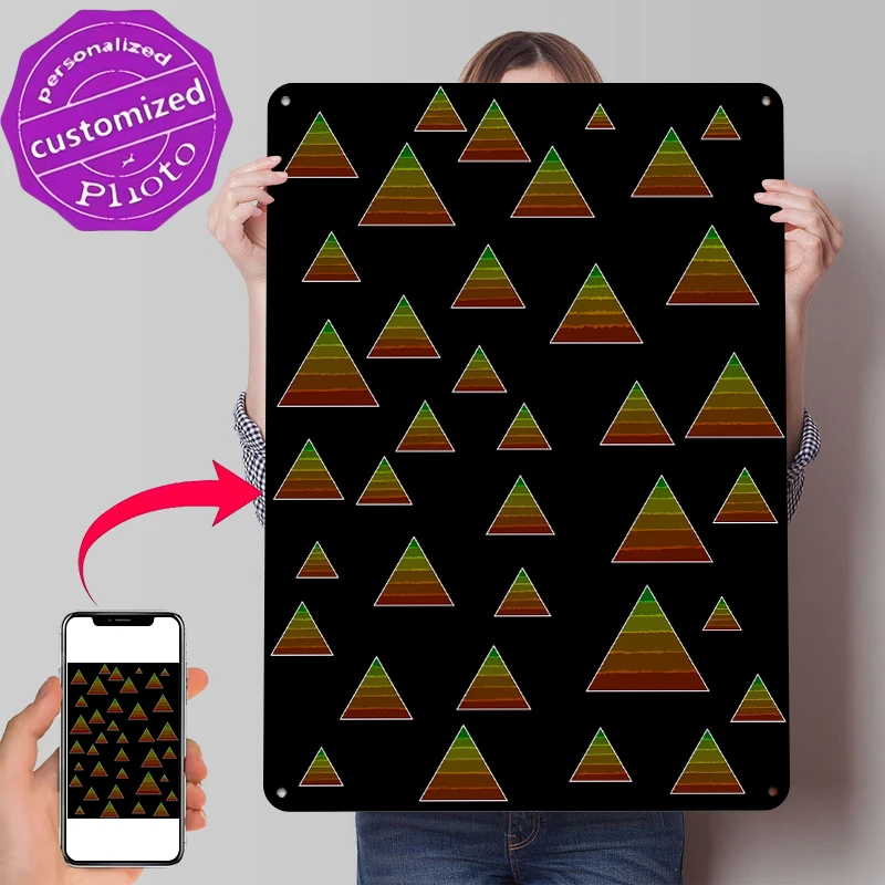 Sambario - Abstract Triangle Pattern Printed Poster Customized Wall Art Retro Vintage Metal Tin Signs for Garage Decoration Room