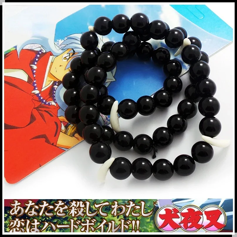 Inmkasha Anime Collier perlé noir et violet, bracelet, accessoires de cosplay, bijoux cadeaux pour hommes et femmes