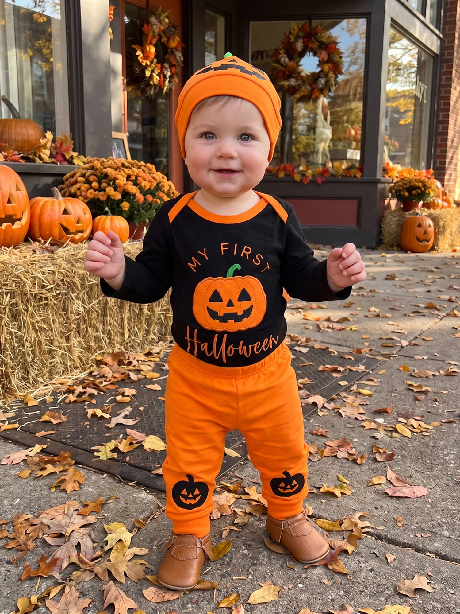 Set Baby Boy Halloween Embroidered Long Baby Outfits-Embroidered Hat Boy Outfits Baby Boy Halloween