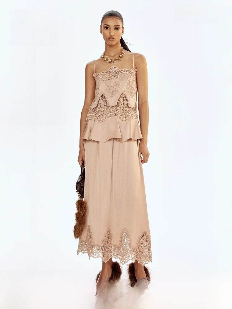 

H&M Women's Lace Embellied Satin Vest Top Casual Sle Autumn New Arrival Ele Strap Dr 3083 Faion Lady's Vest