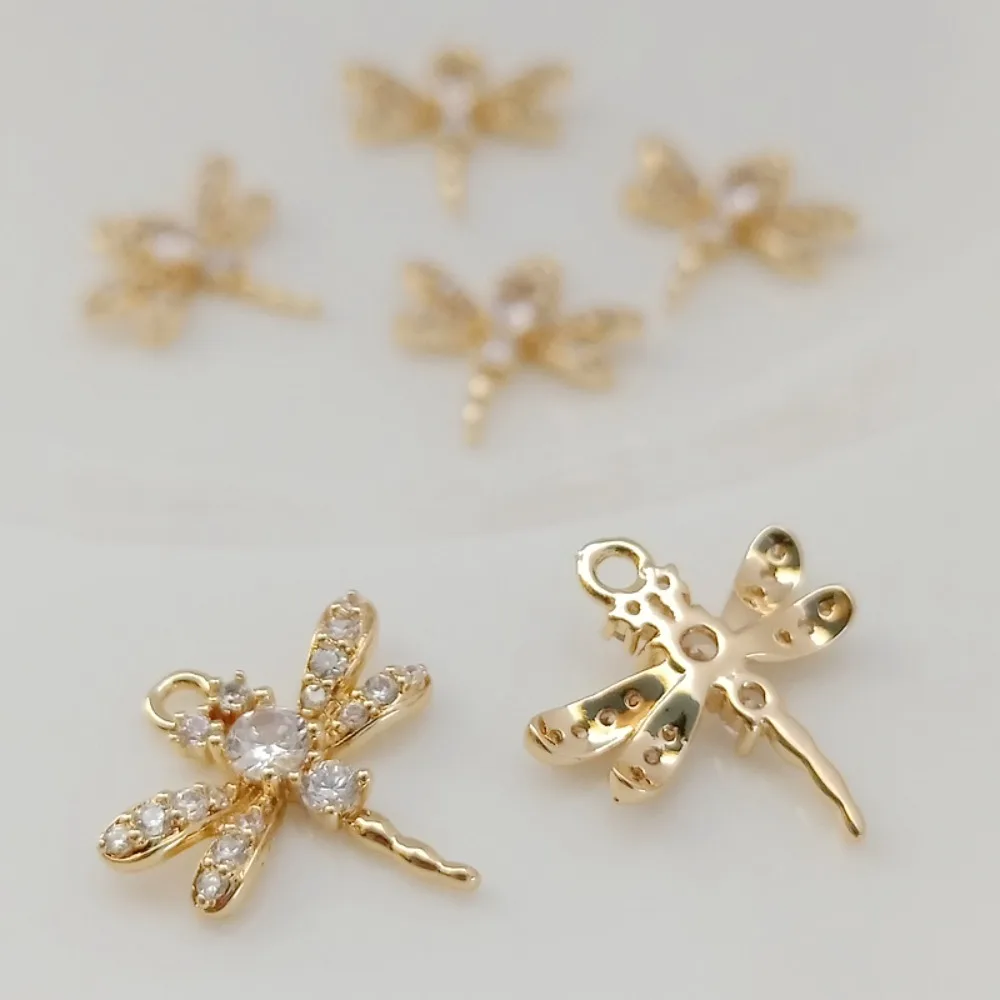 14K Gold-plated and Inlaid Zircon Dragonfly Pendant, Bracelet, Necklace, Jewelry, DIY Handmade Accessory Pendant