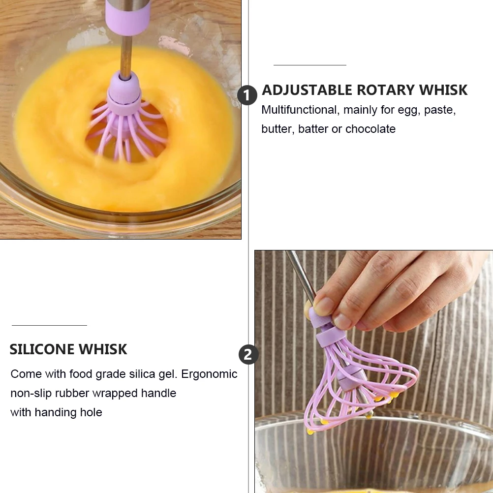

1Pcs Egg Beater Violet Stylish Manual Handheld Mixer Food Grade Silicone Handle Non Slip Easy Clean for Cooking Baking