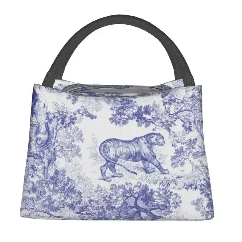 

Toile De Jouy Navy Blue Motif Pattern Lunch Bag Cooler Thermal Insulated Lunch Box for Work Travel