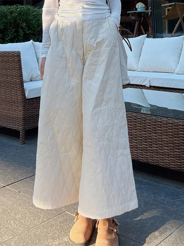 

Winter Casual Color Versatile down Wide Leg Pants plus Size Faion Simple Korean Version Rhombus Nine Points Pants
