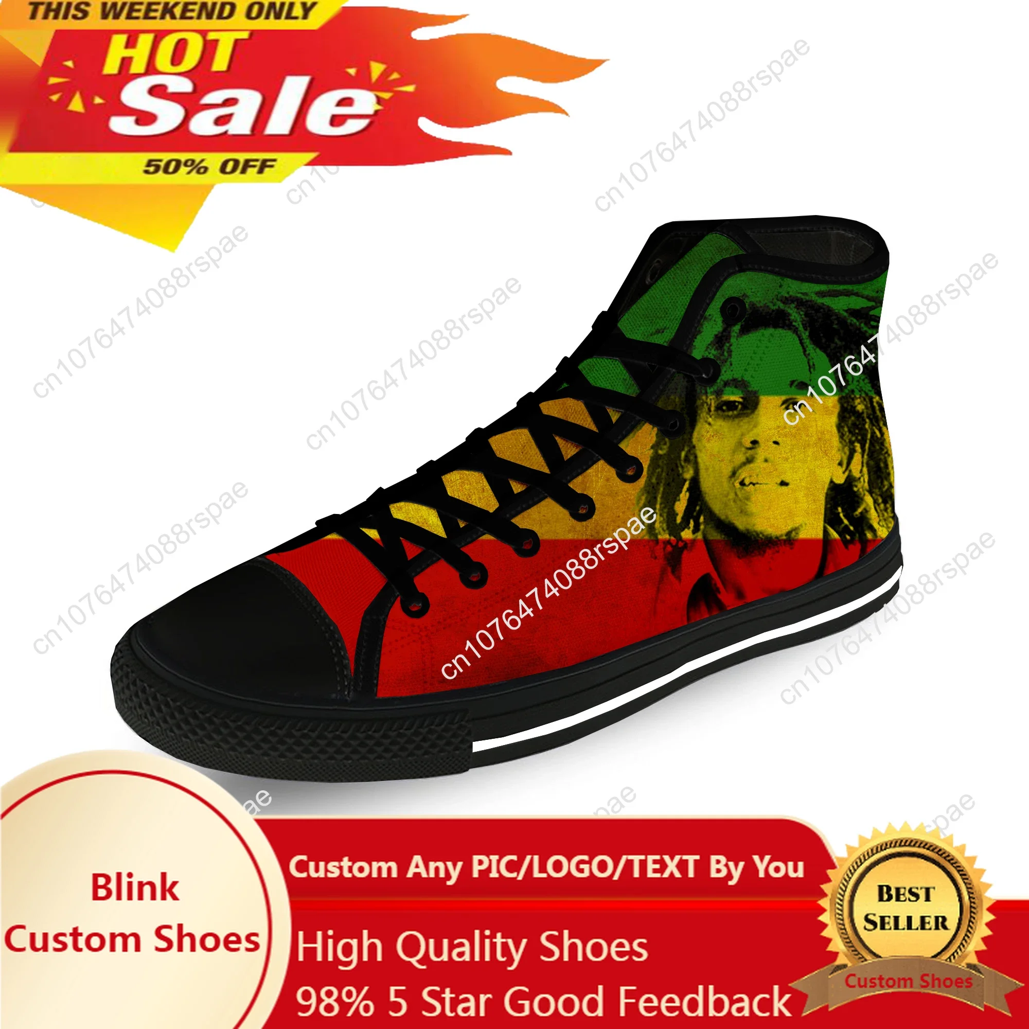 

Bob Marley Reggae Star Music Rock Fashion Casual sneakers High Top Lightweight Breathable 3D Printed Men women Canvas Shoes