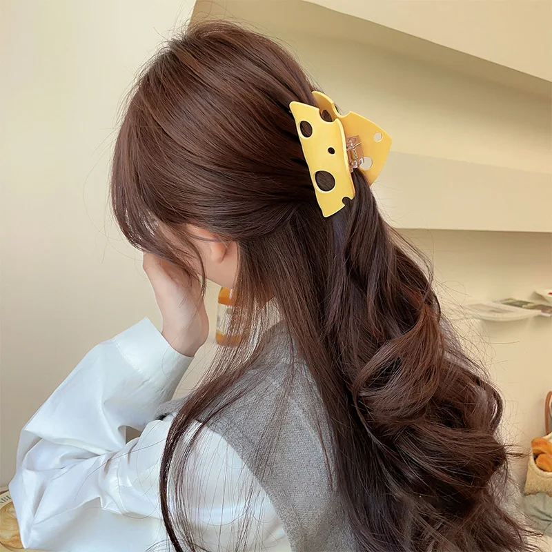 Fashion Cute Fun Creative Design Yellow Cheese Hair Clip Ponytail Claw Clip Women Girls Minimalist Style Hair Accessories Gifts