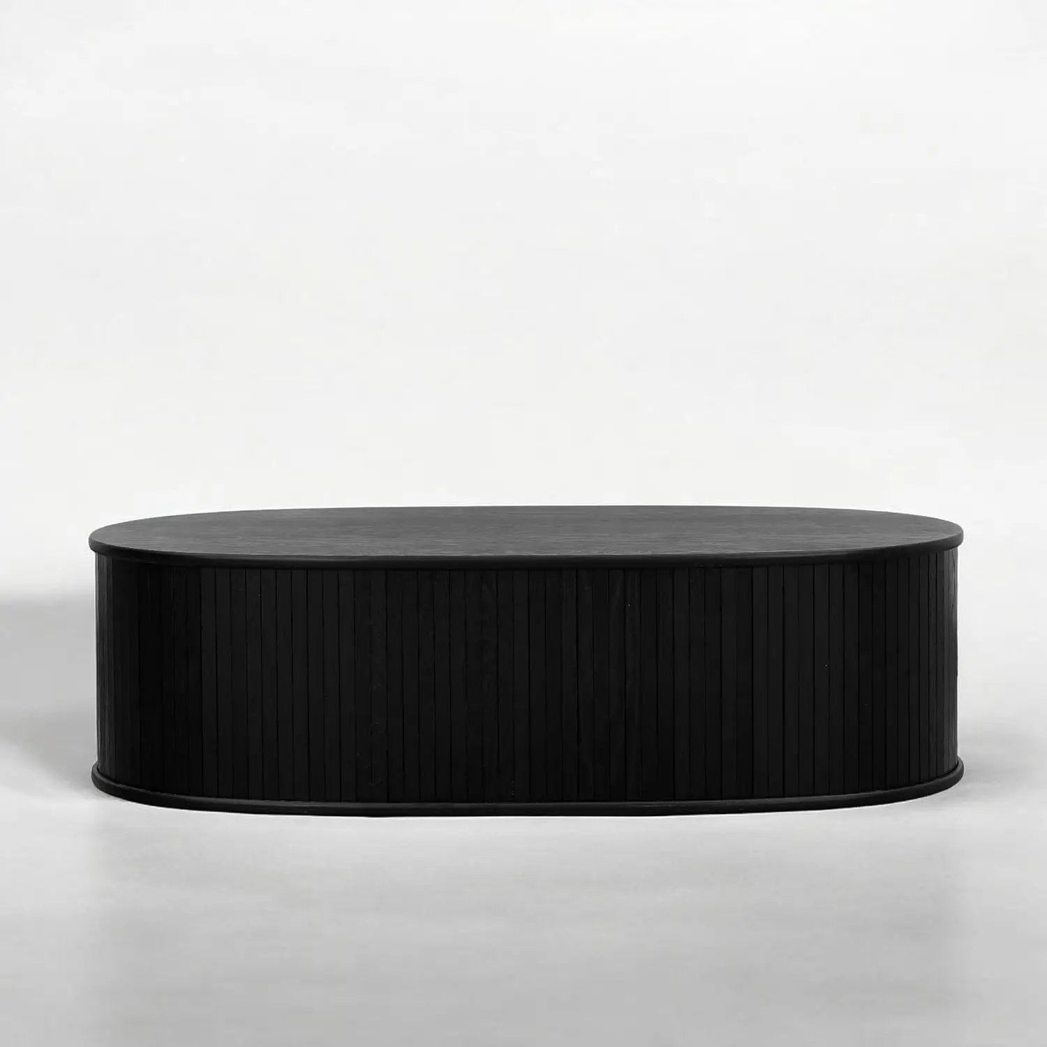 Black Oval Coffee Table - Wooden Center Table with Vertical Groove Design,  Easy Assembly
