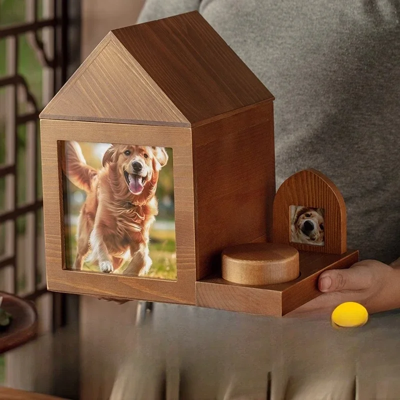 Pet Coffin Urn Memorial Natural Solid Wood Photo Frame Pet Cat Dog Funeral Supplies