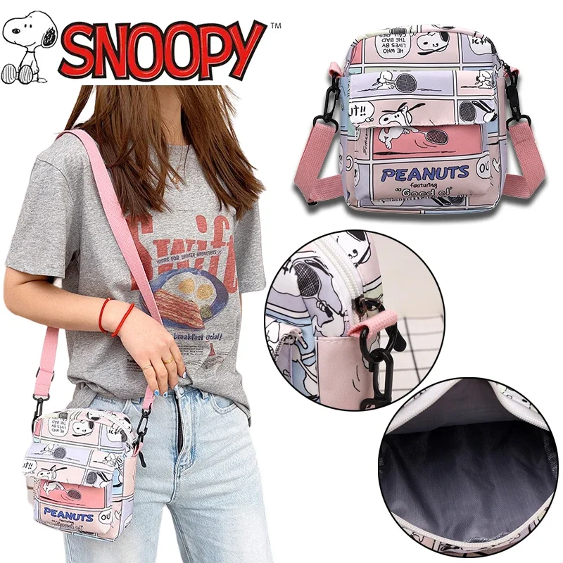 Cartoon Snoopy Canvas Square Shoulder Bag Anime Figure Casual Mini Crossbody Bag Kawaii Fashion Women Handbag for Birthday Gift