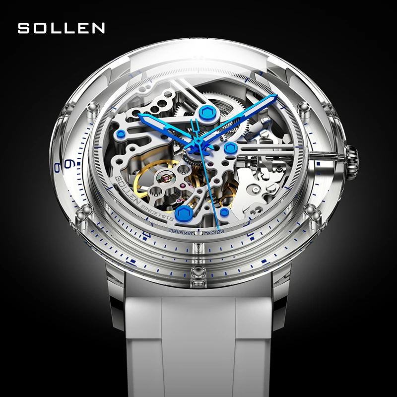 Switzerland Luxury Brand SOLLEN Seagull Automatic Mechanical Men\'s Watches Sapphire 3D Luminous Skeleton Waterproof Clock SL320