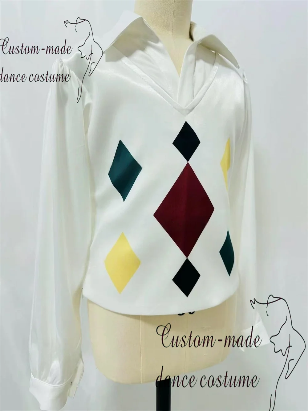 Million Joker Male Variations Ballet Costume Private Custom White Colored Diamond Vest Long Sleeve Shirt Competition Dress