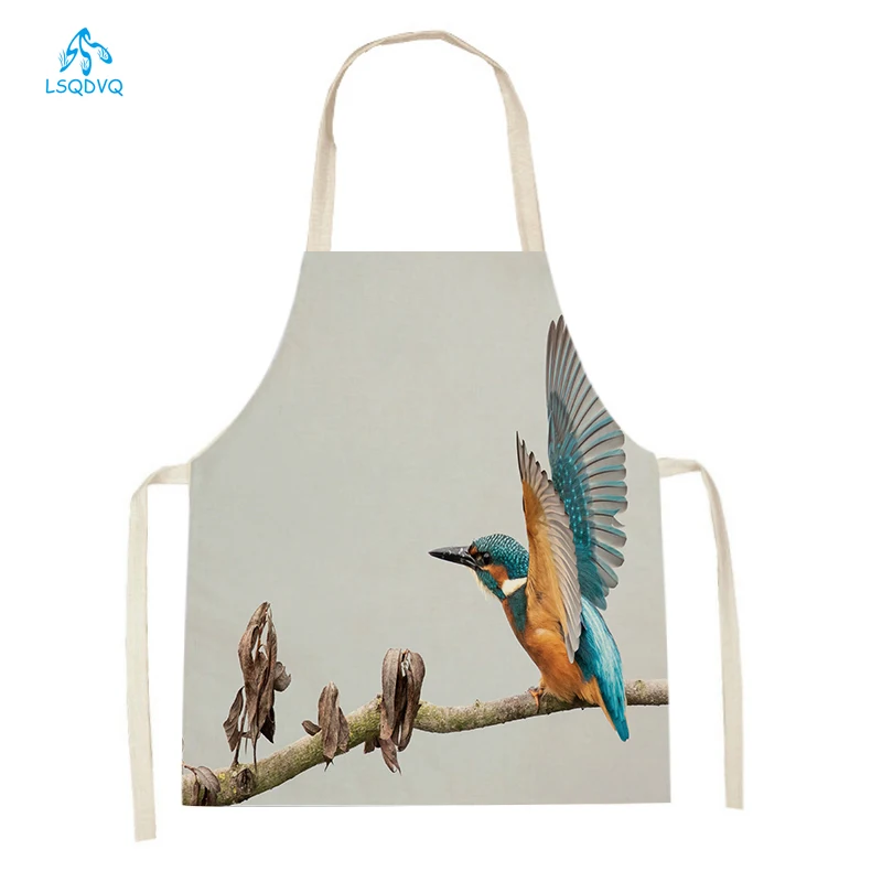 Cute Dog Bird Fish Printed Kitchen Aprons Home Cleaning Linen Sleeveless Apron Women Men Cooking Baking Accessories Aprons