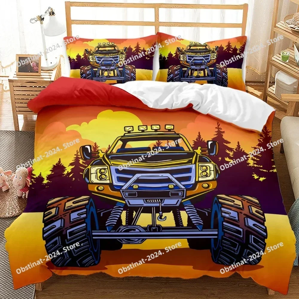Truck Duvet Cover Set Automobile Blue Monster Pickup Truck Off Road Vehicle Bedding Set For Boys King Size Polyester Quilt Cover