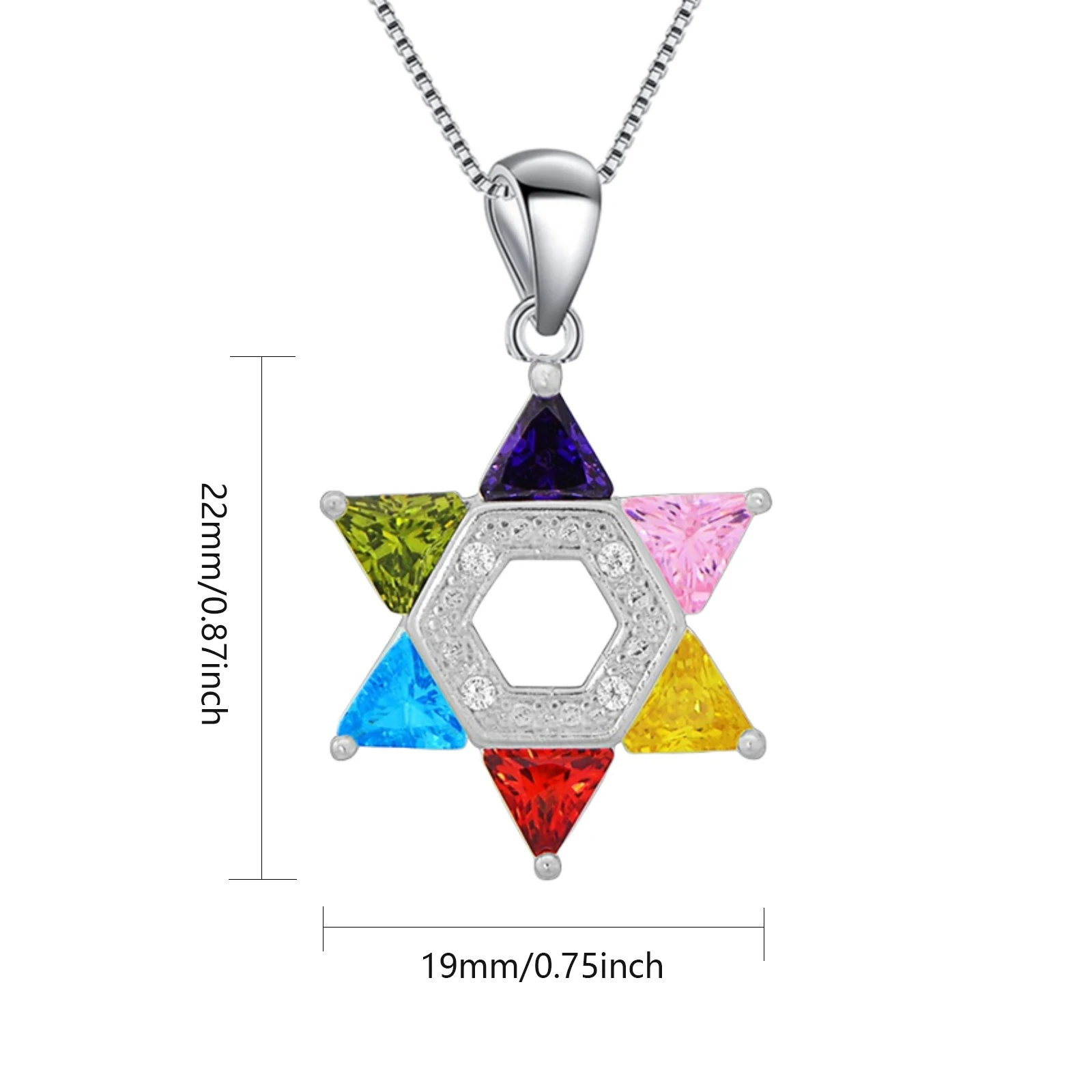 Colorful Star of David Pendant Necklace for Women,Dainty Hexagram Choker with Cubic Zirconia,Trendy Bohemian Jewelry Gift for
