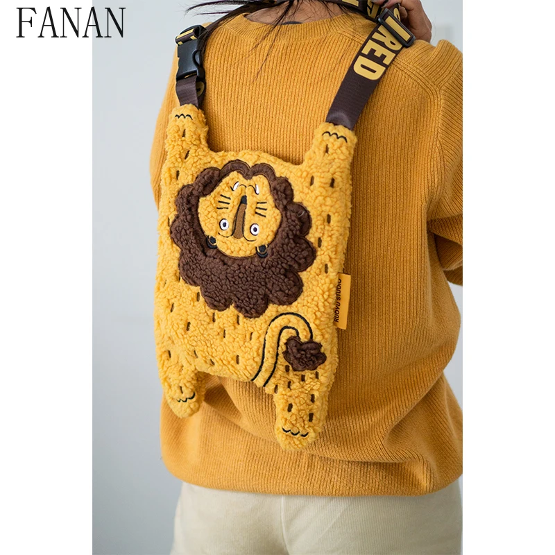 

Ladies Crossbody Bags Sweet Cute Lion Velvet Autumn/Winter Cross Carrying Small Bag 2025 New Kawaii Women's Handbags