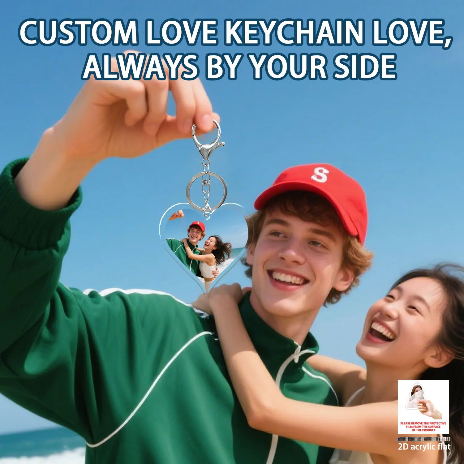 1pc/3pcsCustom love shape keychains, backpack pendants, acrylic car keychains, couples, friends, pets, photo personalization, se