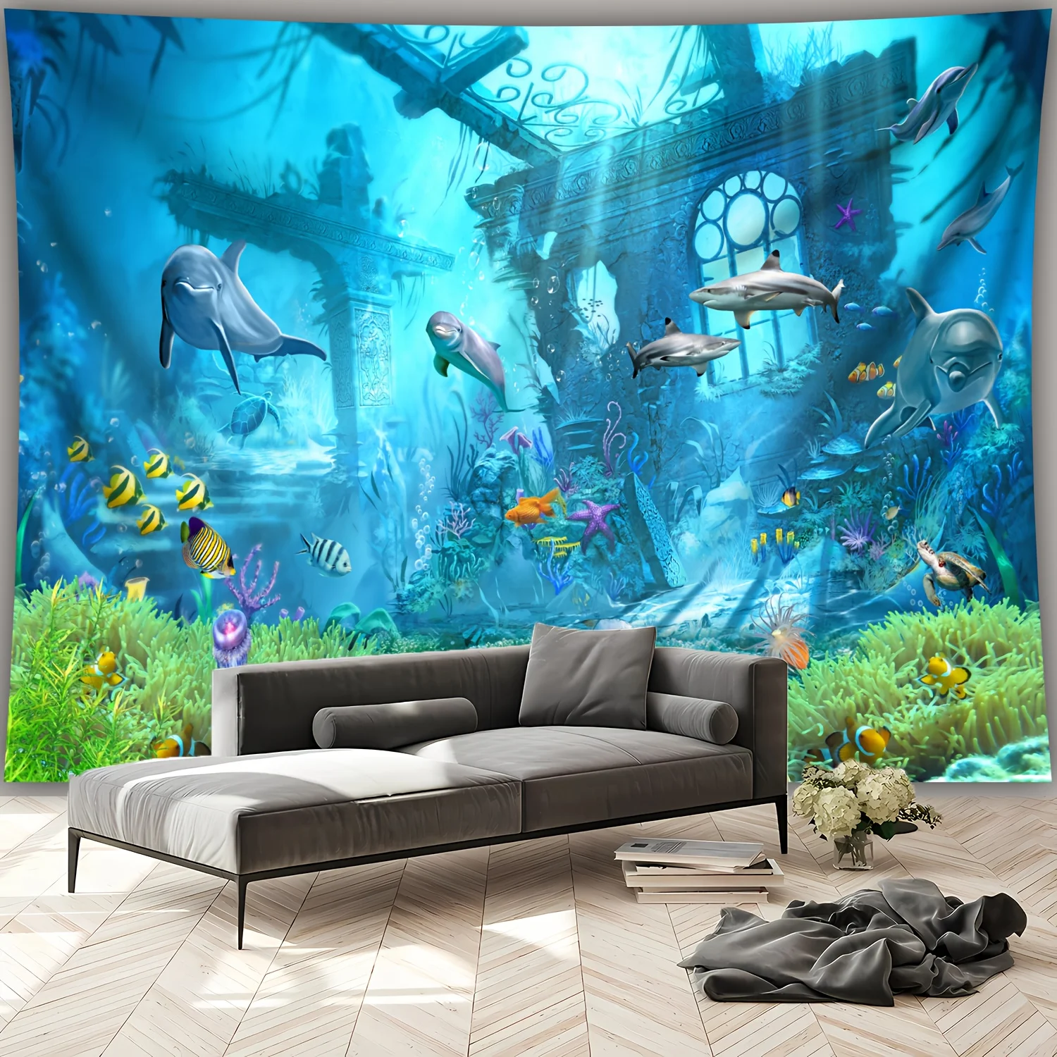 1pc Ultra Large Mysterious Underwater World Nature Landscape Tapestry, Polyester Wall Hanging for Living Room, Bedroom, Office,