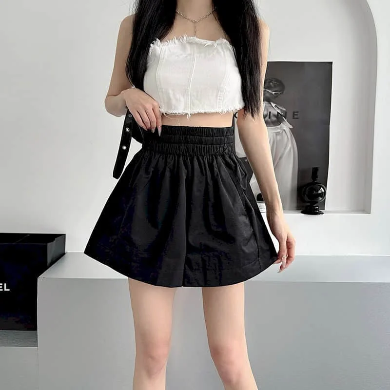 Solid Shorts Women Casual Loose Parachute Wide Leg Shorts Safari Style Harajuku Elastic Waist Pants Streetwear Women Clothing