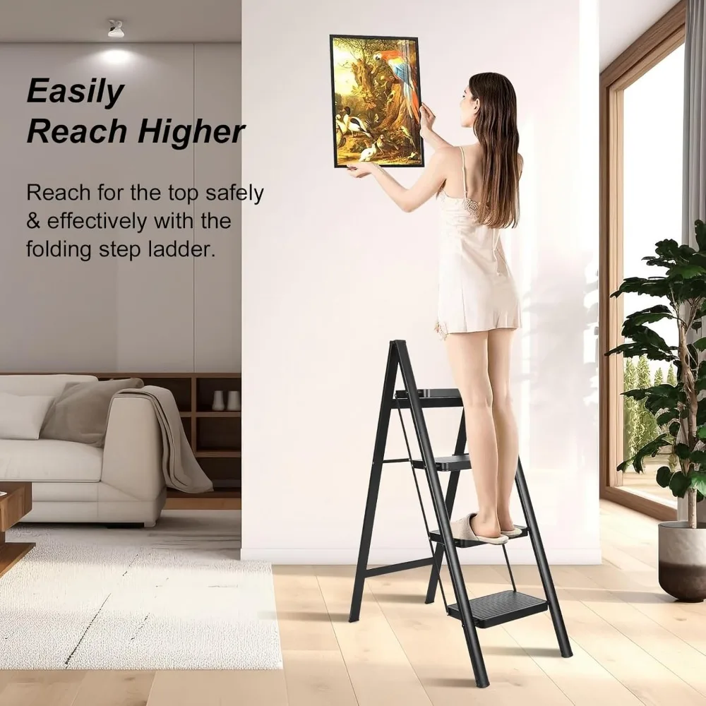 4 Step Ladder,Folding Step Stool for Adults with Wide Anti-Slip Pedal,Lightweight, Perfect for Kitchen& Household,Library Office