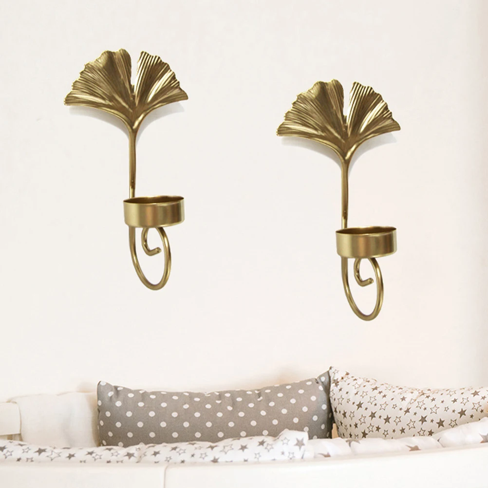 4 pièces de bougeoirs en fer forgé en forme de feuille pour la décoration murale, décoration de la maison, du bureau, de l'hôtel, applique murale