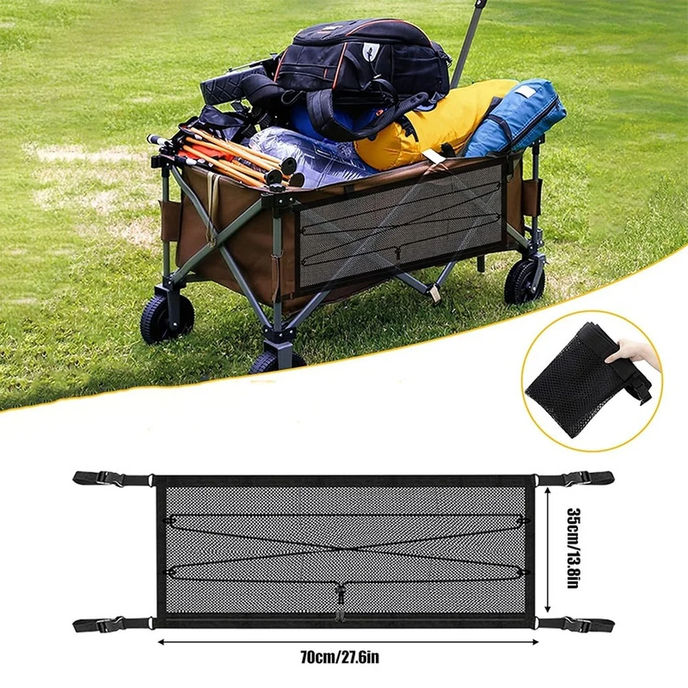 Mesh Storage Side Bag for Camping Wagons Built with Zipper Closure and Elastic Drawstring for Outdoor Gear Management